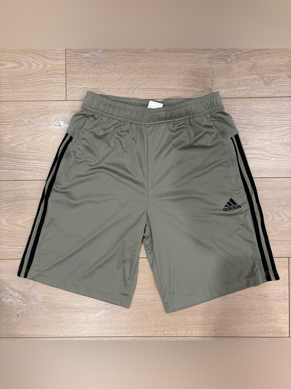 Adidas Mens S Olive Green Black 3-Stripe Track Shorts